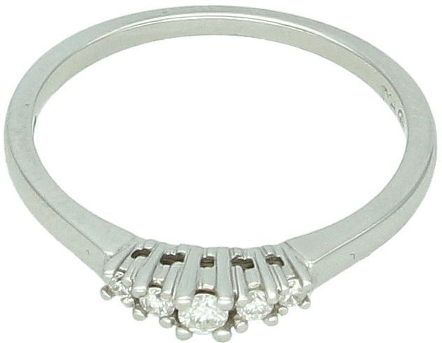 Pierścionek z białego złota próby 585 z pięcioma diamentami 0,10 ct (SI2H). Certyfikat autentyczności w zestawie. Idealny na prezent lub zaręczyny.1.jpg